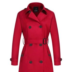 Wantdo Classic Red Waterproof Mid-Length Trench Coat Woman’s XS